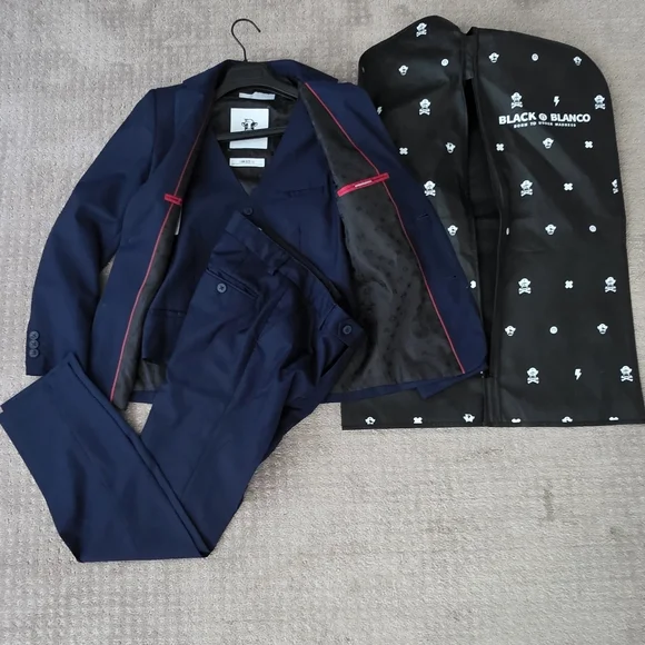Black And Blanco Navy 3 Pc Suit Boys Size 14 - Picture 2 of 7